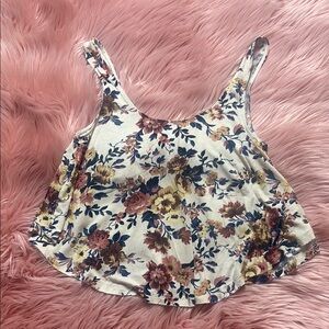 American Eagle Outfitters Floral Tank Top - Cream and Pink, XS